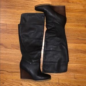 UGG Black Leather Wedge Boots